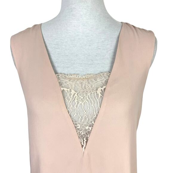 BCBGMaxazria Mishelle Blush Pink Lace V-neck Split Back Sleeveless Blouse Tank - Picture 4 of 11